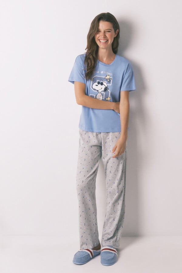 Women'secret Pijama corta de algodón de Snoopy azul  estampado