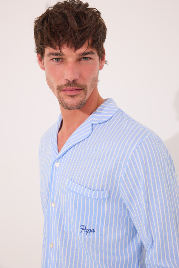 Women'secret Pijama camisera de algodón de rayas azules para hombre estampado