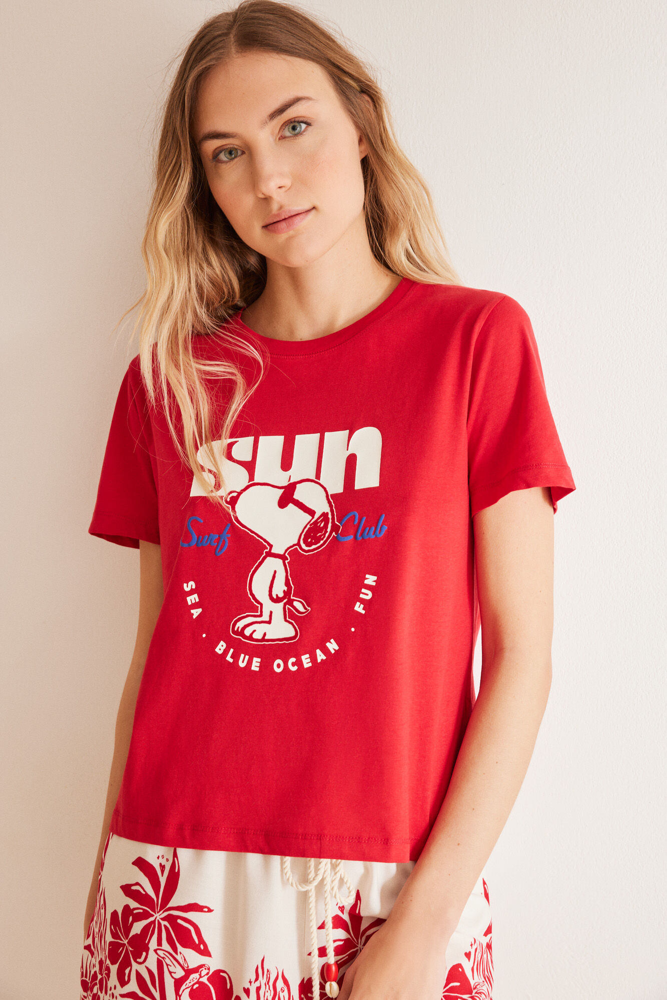 Women'secret Playera 100% algod&oacute;n rojo Snoopy 