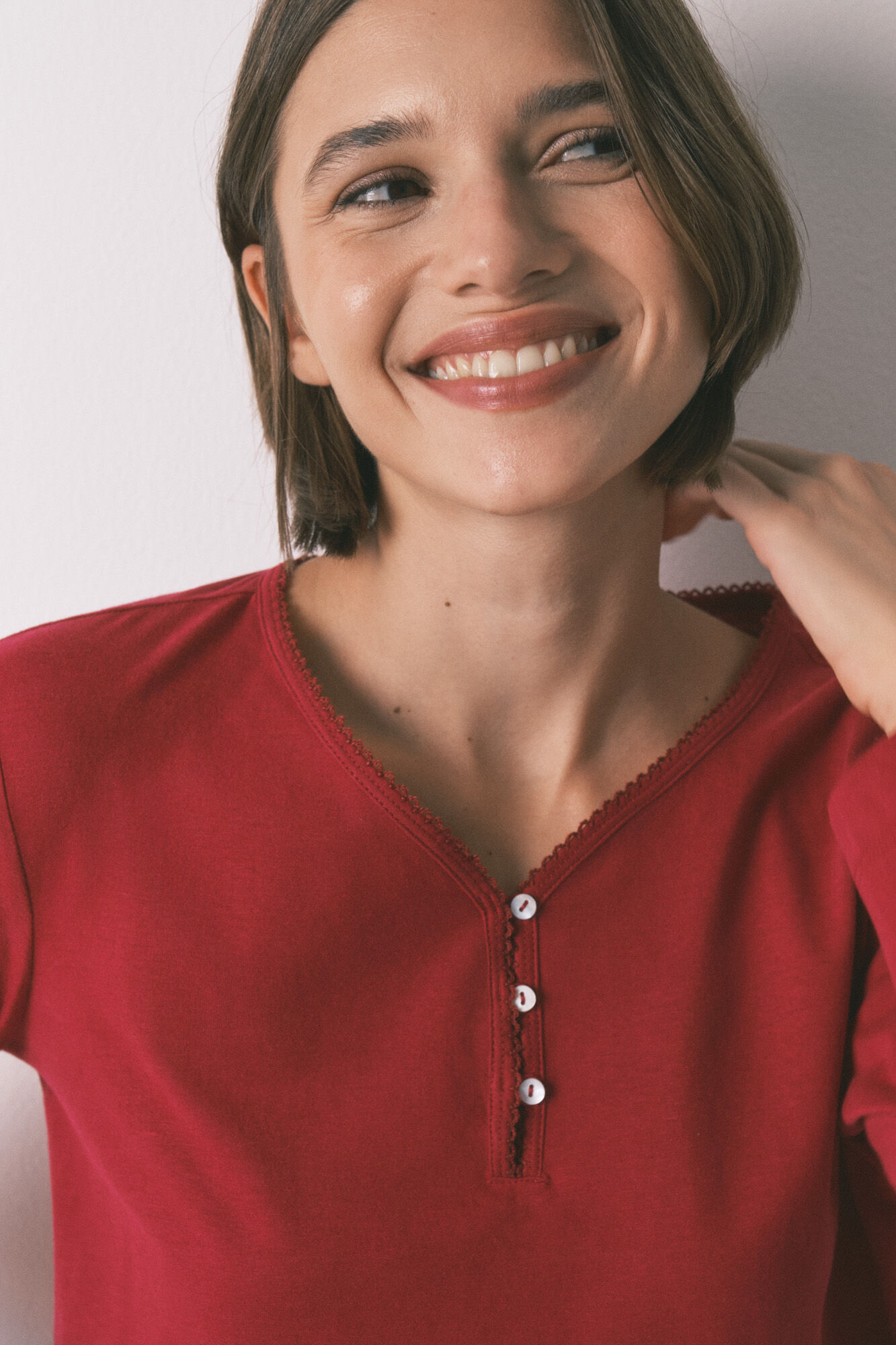 Women'secret Playera roja de manga larga 100% algod&oacute;n