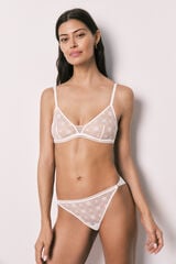 Women'secret Panty cl&aacute;sico de encaje y tul blanco marfil