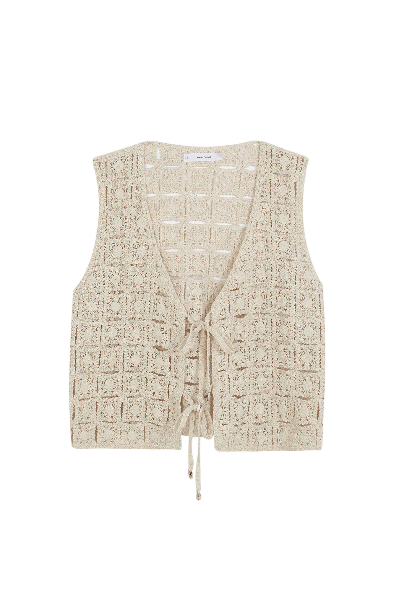 Women'secret Chaleco corto crochet beige caf&eacute;