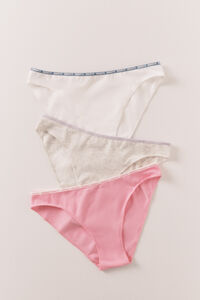 HI&BYE Pack de 3 panties cl&aacute;sicas de algod&oacute;n gris, rosa y blanco