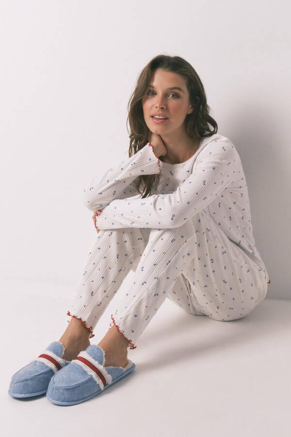 Women'secret Pantuflas para casa con estampado de Mickey azul estampado