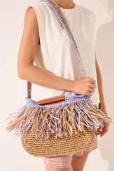 Womensecret Bolsa mediano de rafia con flecos, bolsa azul