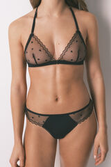 Women'secret Tanga ancha de tul negra negro