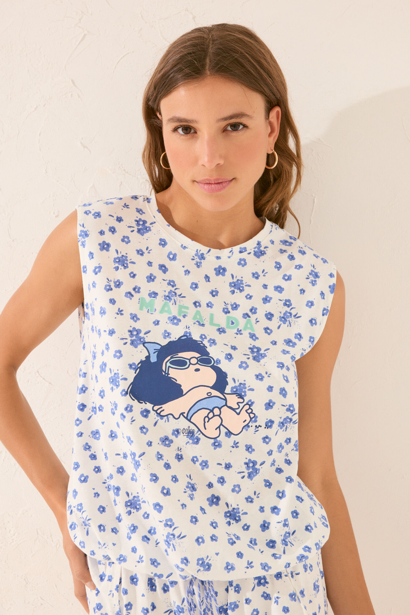 Women'secret Pijama short blanco con estampado floral blanco