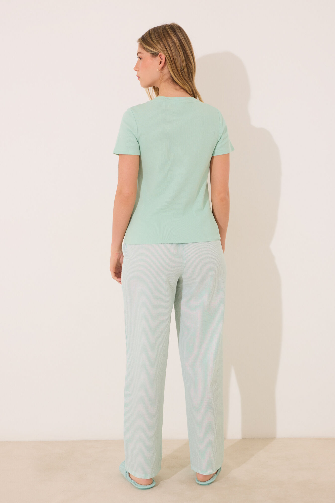 Women'secret Pijama de manga manga corta de algod&oacute;n verde estampado