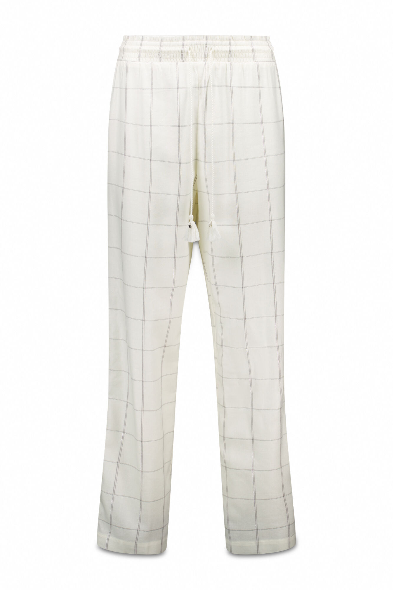 Women'secret Pantal&oacute;n largo de franela blanca con estampado de cuadros marfil