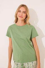 Women'secret Pijama de manga corta de algod&oacute;n con estampado verde verde