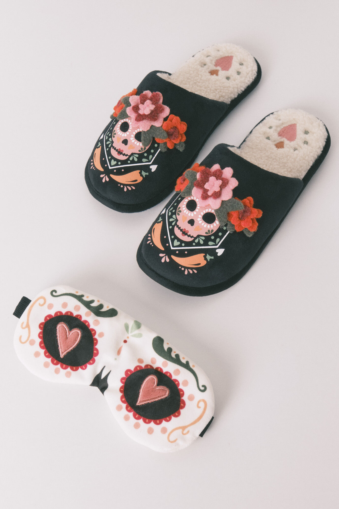 Women'secret Pantuflas para casa con estampado 3D de calavera mexicana negro