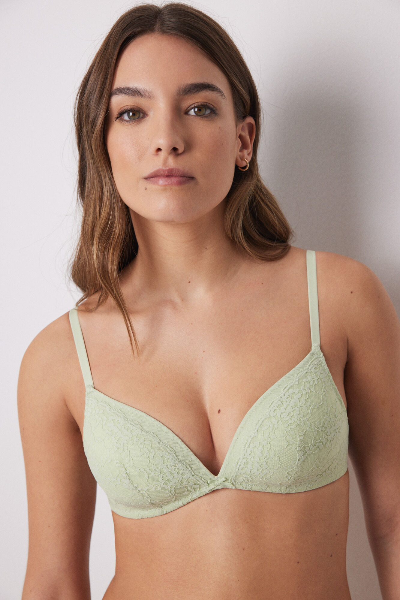 Women'secret CHARMING brasier triangular relleno sin varilla, encaje tul plumet&iacute; verde verde