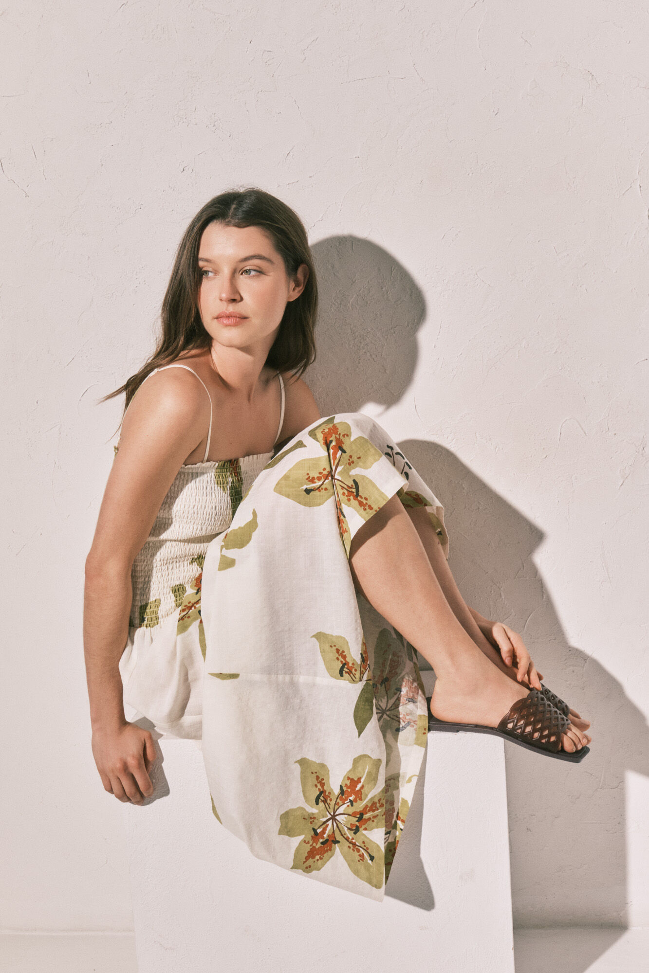 Women'secret Vestido largo de tirantes con escote fruncido