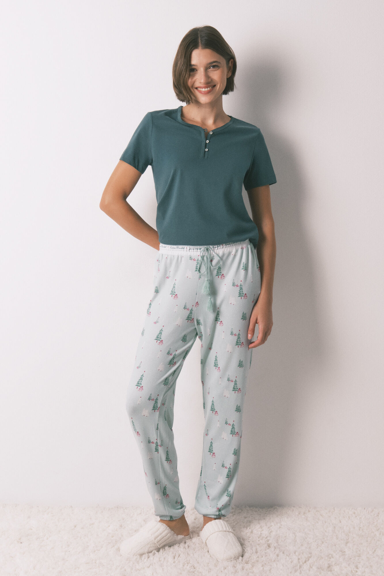 Women'secret Pantal&oacute;n largo de tejido con estampado navidad