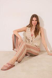 Womensecret Pantalón de viscosa con estampado de rayas marrones café