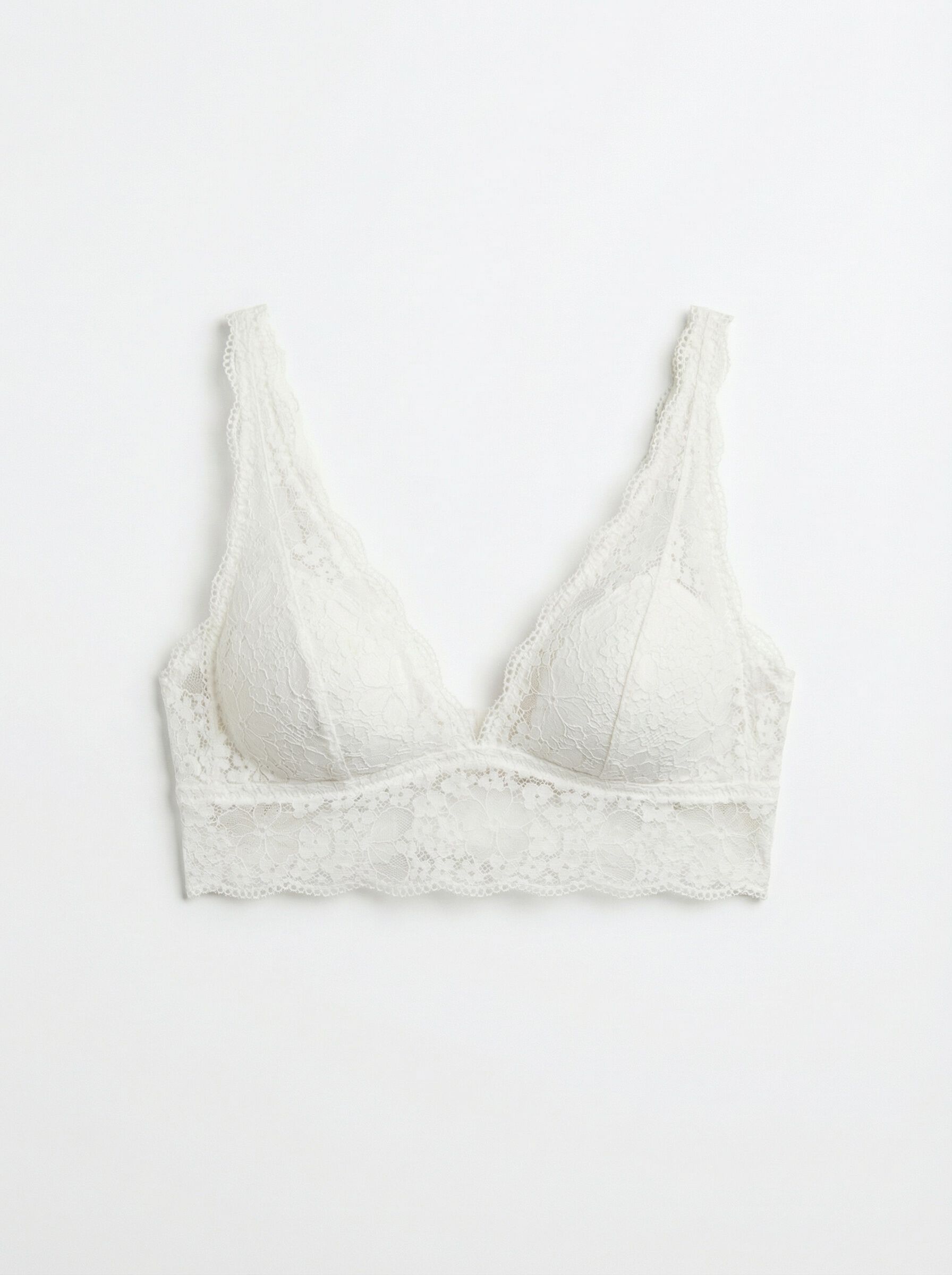 Women'secret Brasier bralette halter de encaje blanco marfil