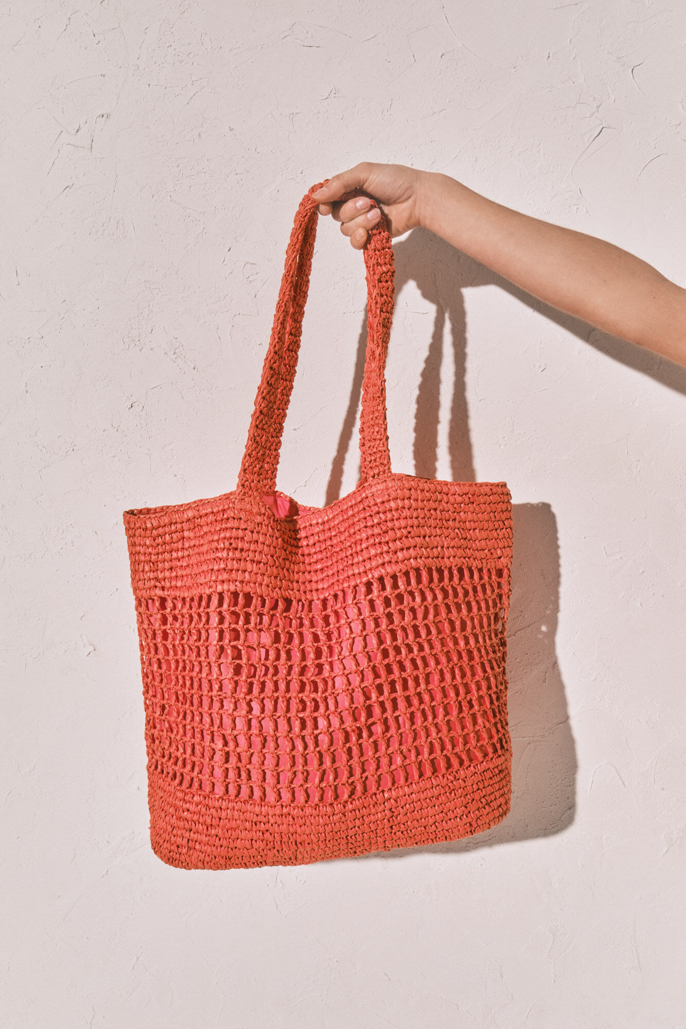 Women'secret Bolsa tote grande de rafia naranja coral