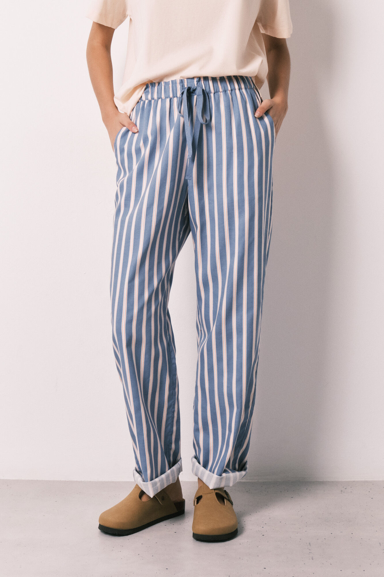Women'secret Pantal&oacute;n largo de viscosa estampado de rayas