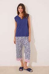 Women'secret Pijama Capri 100% algodón con estampado azul estampado
