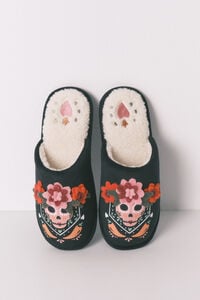 Women'secret Pantuflas para casa con estampado 3D de calavera mexicana