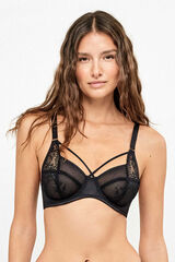 Gisela Brasier de cobertura completa de encaje floral negro