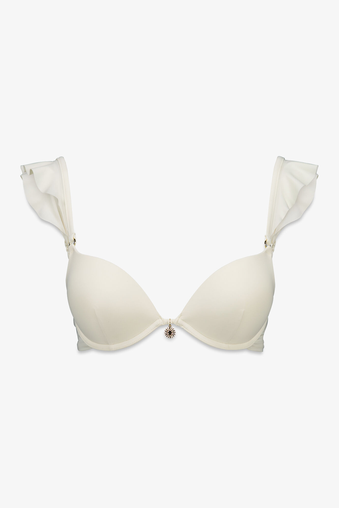 Women'secret Top de bikini push up con varilla y volante blanco marfil