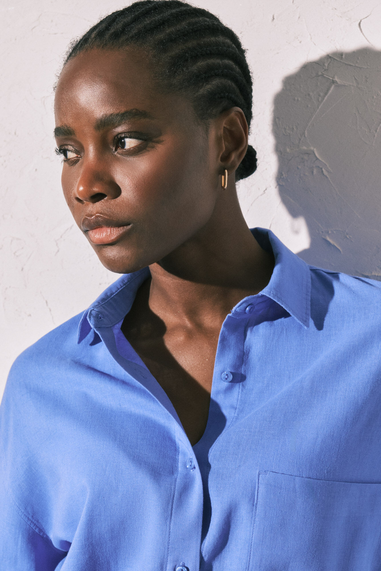 Women'secret Camisa de manga larga de lino azul azul