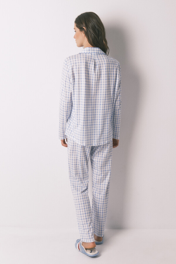 Women'secret Pijama camisera de algodón a cuadros azules  estampado