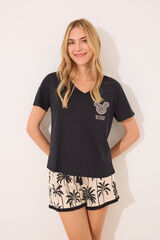 Women'secret Pijama corta 100% algod&oacute;n con estampado de Mickey Mouse negro