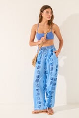 Women'secret Pantal&oacute;n largo azul con estampado de conchas estampado