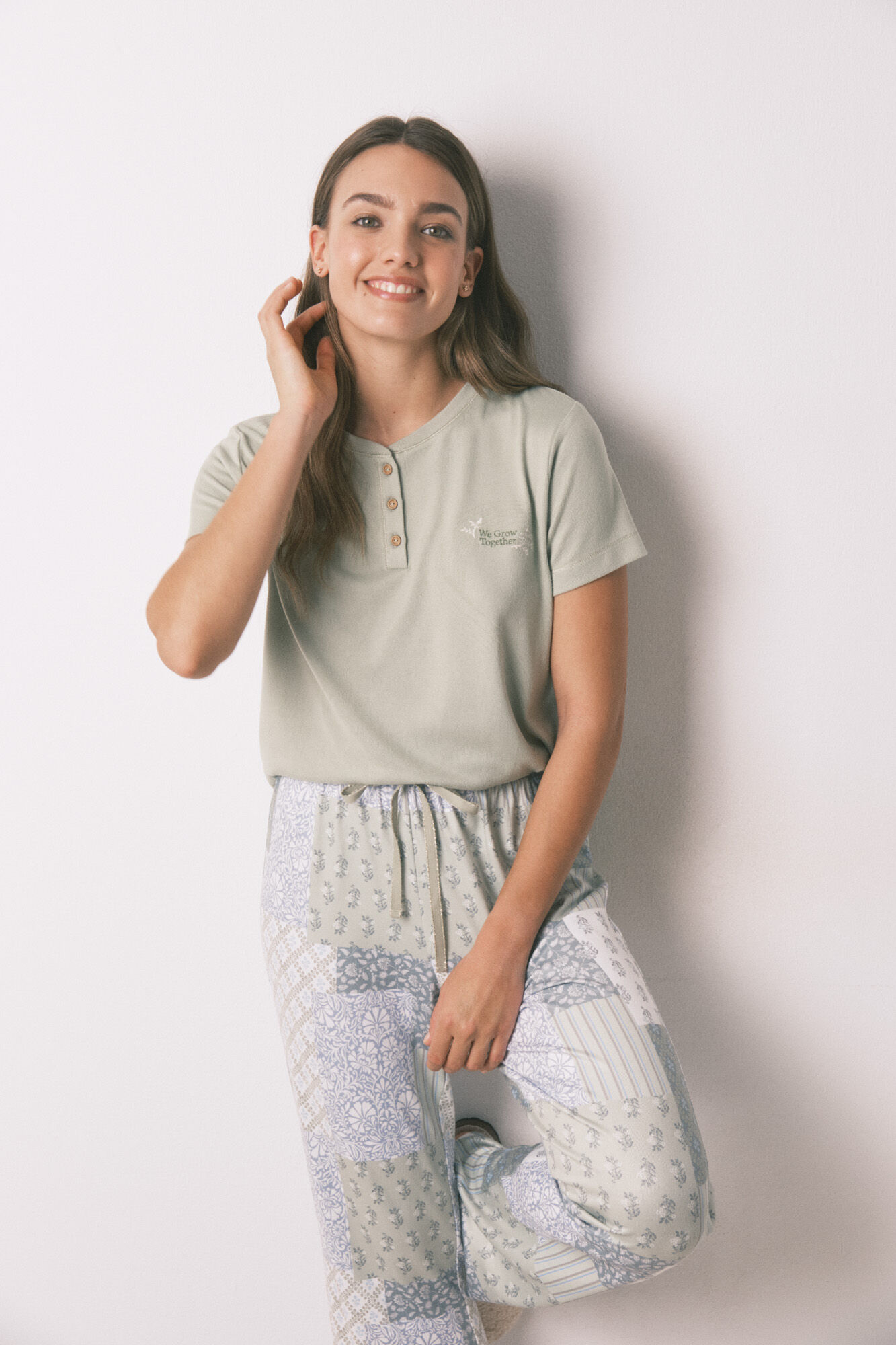 Women'secret Pijama larga de manga corta patchwork s&uacute;per suave