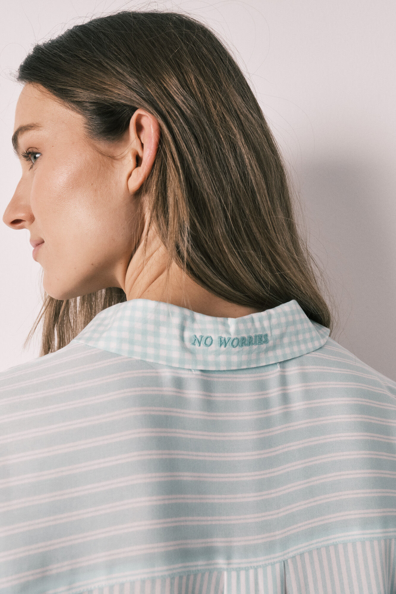Women'secret Playera de dormir de rayas y cuadros Vichy verde