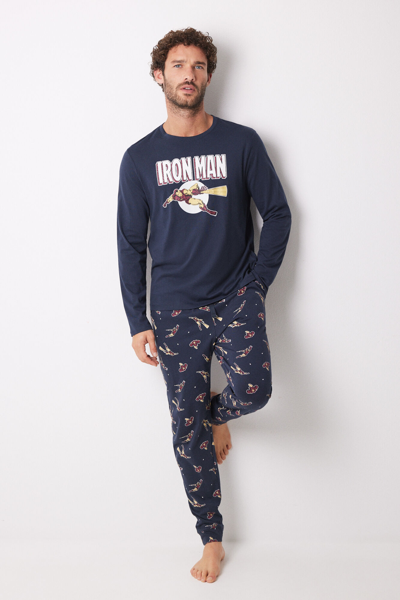 Women'secret Pijama larga hombre 100% algod&oacute;n "Iron Man" azul