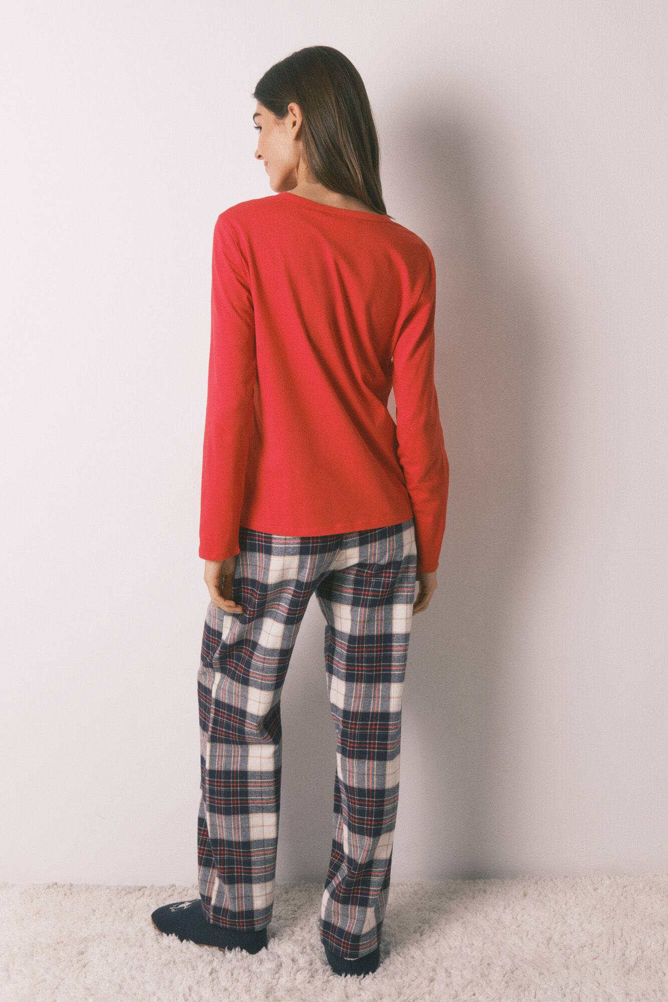 Women'secret Pijama larga 100% algod&oacute;n estampado cuadros "Hogwarts" rojo
