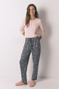 Women'secret Pantalón largo y tejido con estrellas grises suaves