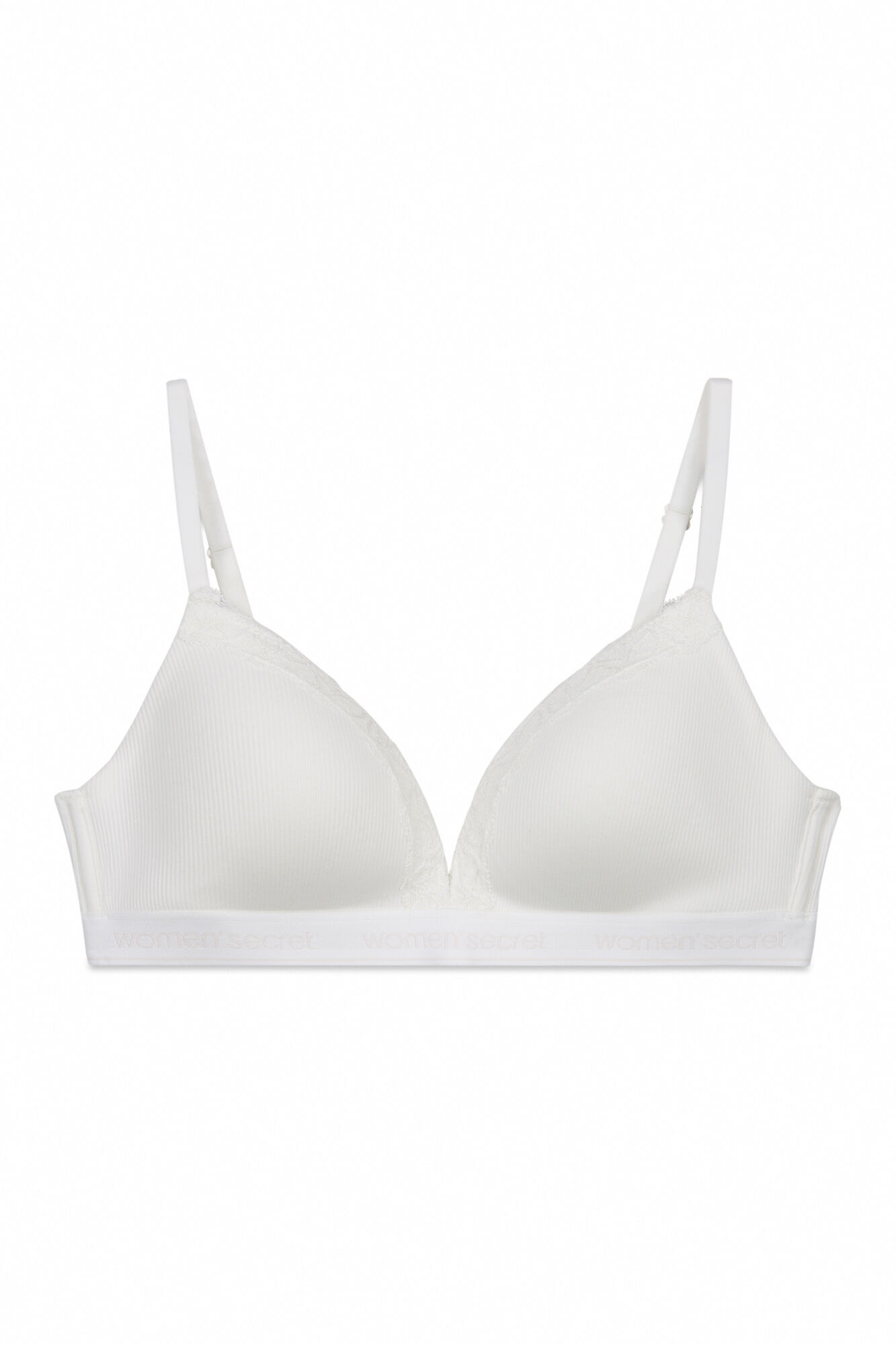 Women'secret Brasier triangular de algod&oacute;n acanalado blanco CHARMING marfil