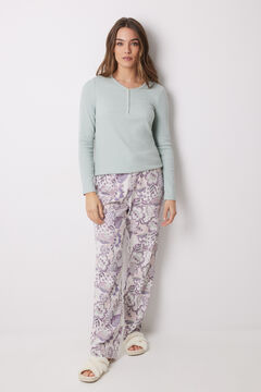 Womensecret Pantalón largo 100% algodón flores morado/lila
