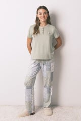 Women'secret Pijama larga de manga corta patchwork s&uacute;per suave verde