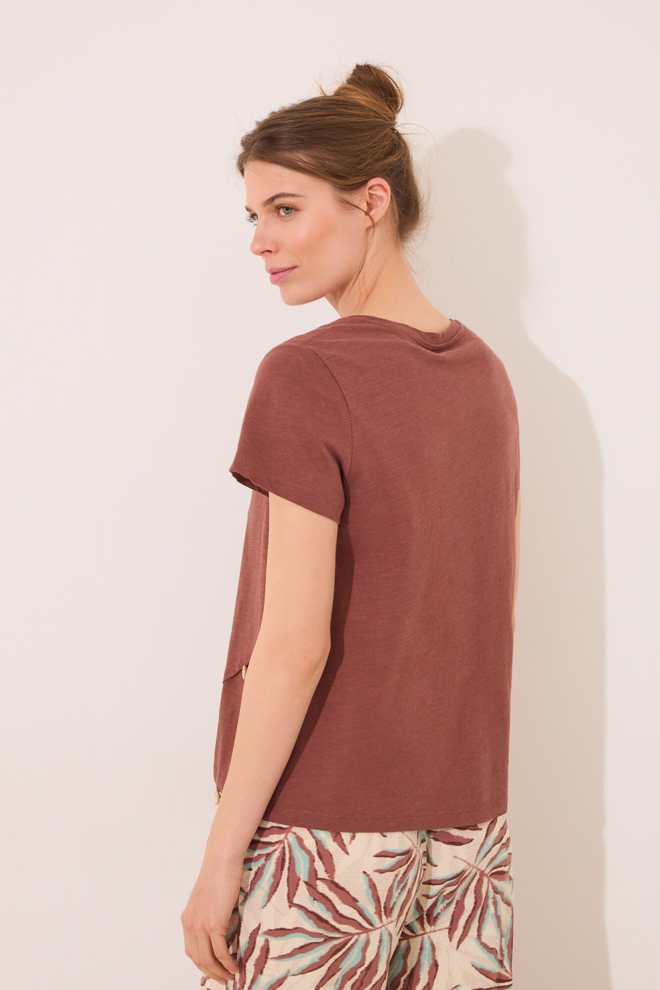Women'secret Playera manga corta marr&oacute;n caf&eacute;