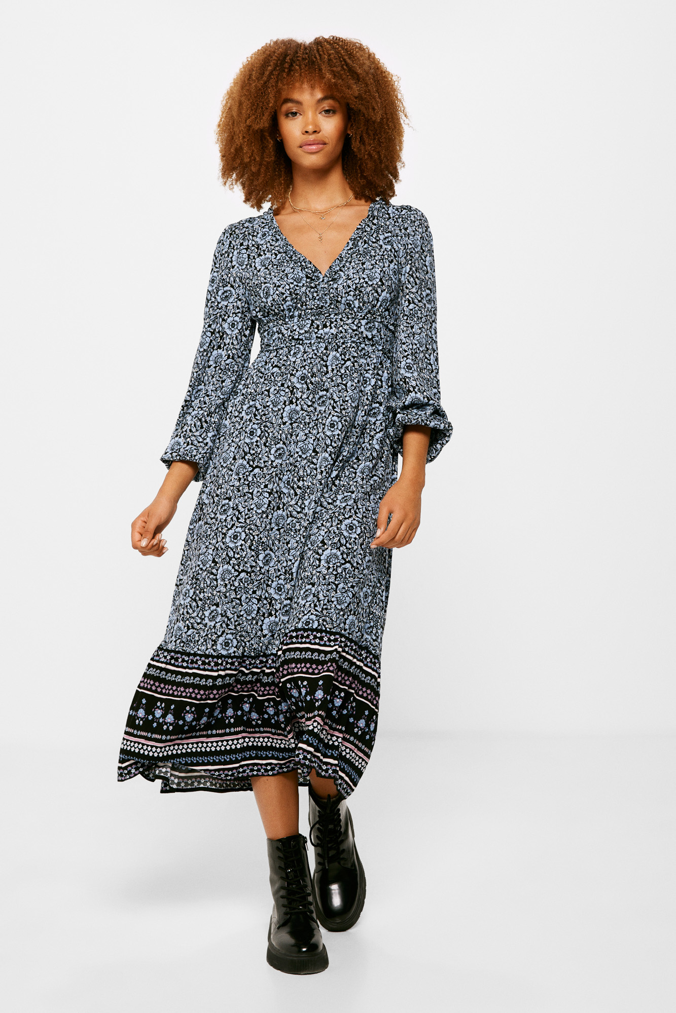 Vestido Midi Flores Cenefas Vestidos Para Mujer Springfield MX