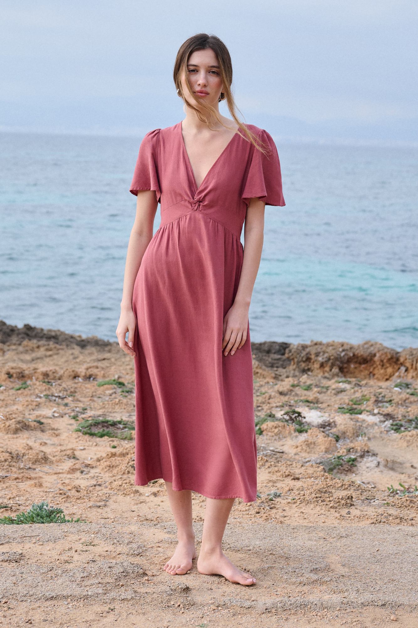 Lino Vestidos De Springfield Springfield Vestido Midi Escote